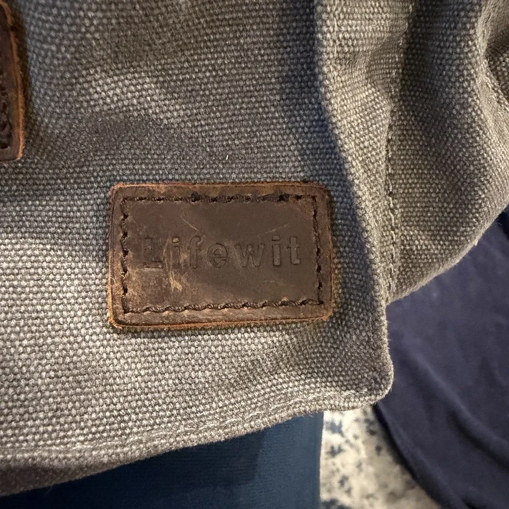 Lifewit Messenger Bag Gray Canvas Brown Leather‎ Satchel Cross Body Shoulder
